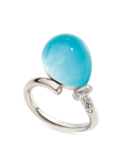 Vhernier Palloncini Mini Ring In White Gold Diamonds, Rock Crystal And Turquoise