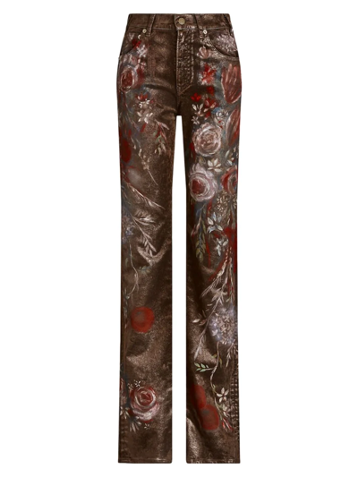 Ralph Lauren Kaida Floral Painted-print Metallic Bootcut Jeans In Lustrous Floral