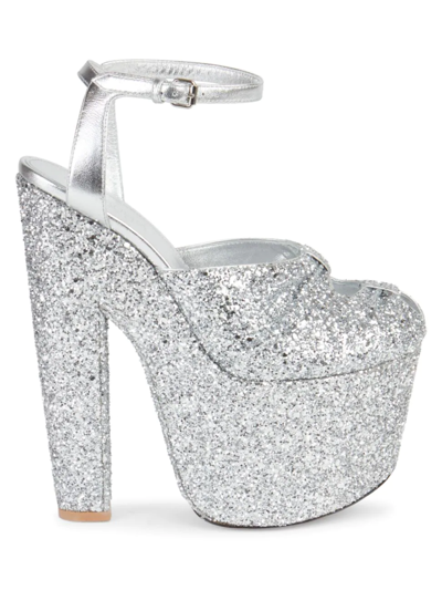 Giambattista Valli Women's Glitter Platform Wedge Pumps In Silver