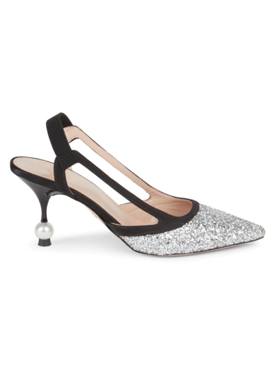 Giambattista Valli Glitter Pearl-heel Slingback Pumps In Black