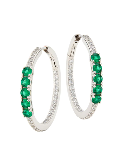 Adriana Orsini Loveall Sterling Silver, Cubic Zirconia, & Faux Emerald Medium Hoop Earrings In Sterling Silver Emerald
