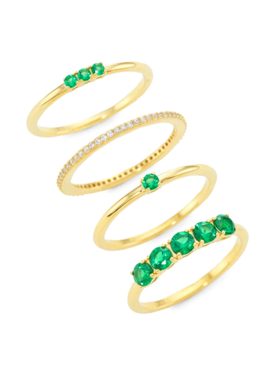 Adriana Orsini Loveall 18k Gold-plated Cubic Zirconia Stacking Ring Set In Gold Emerald