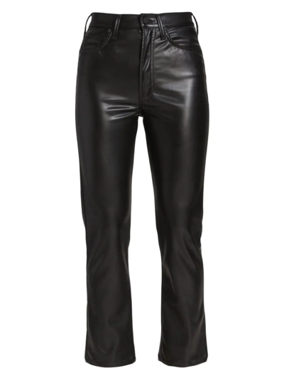 Mother Women's Rider High-rise Cropped Faux-leather Ankle Jeans In Black
