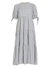 English Factory Gingham Tiered Dress With Bow-tie Sleeves In Cream Multi