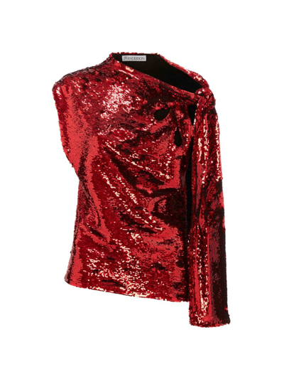 Jw Anderson Cutout Asymmetric Sequin Tank Top In Scarlet