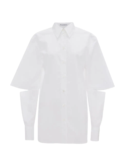 Jw Anderson Cut-out Sleeve Oversized Cotton Shirt In White