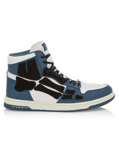 Amiri Skel-top Colour-block Leather And Suede High-top Sneakers In Blue,white,black