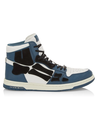 Amiri Skel-top Colour-block Leather And Suede High-top Sneakers In Navy Suede
