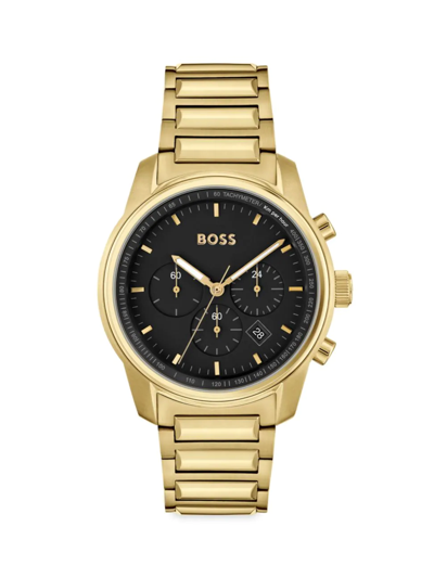 Hugo Boss Men's Trace Ionic Thin Gold-tone 1 Steel Bracelet Watch, 44mm Women's Shoes In Black/gold