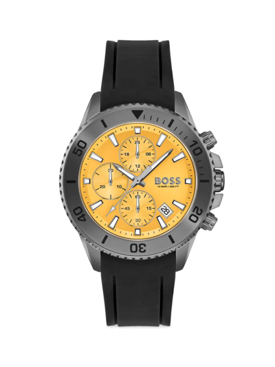 Hugo Boss Men's Admiral Black Silicone Strap Watch, 45mm Women's Shoes In Yellow/black