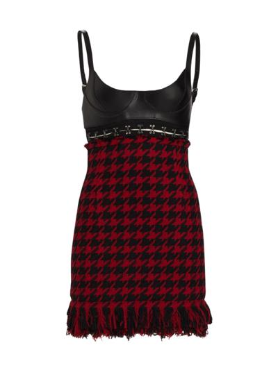 Monse Mix Media Houndstooth Minidress In Black Red