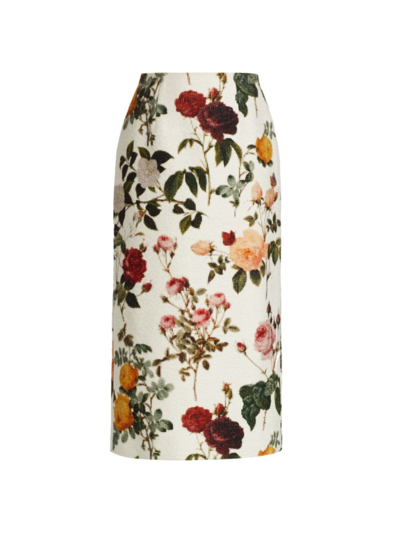 Oscar De La Renta Women's Needle-point Rose Pencil Skirt In Multi