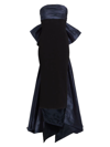 Oscar De La Renta Strapless Draped Taffeta Bow Midi Gown In Navy/black