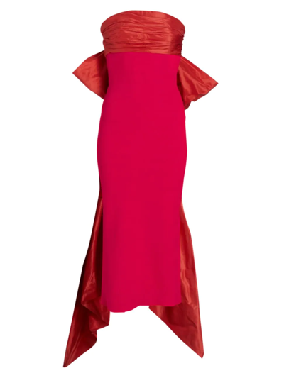 Oscar De La Renta Bow-embellished Taffeta-trimmed Stretch-knit Gown In Red