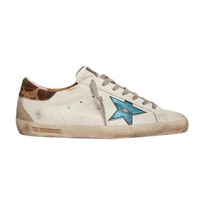 Golden Goose Super-star Classic Sneakers In White Petroleum Ice Green Camouflage
