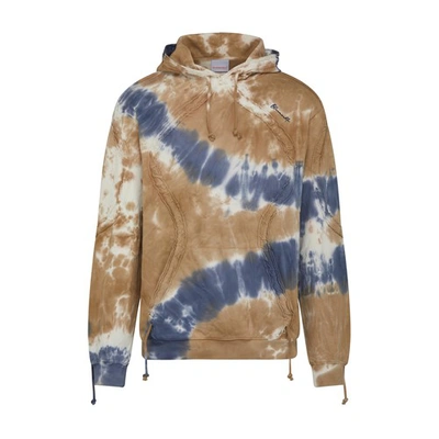 Bluemarble Tie-dye Brand-embroidered Cotton-jersey Hoody In Grey