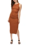 Michael Stars Katie Ribbed-knit Side Ruched Bodycon Dress In Rustique
