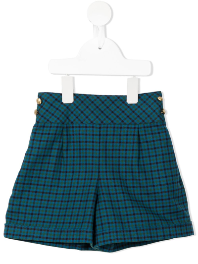 Familiar Kids' Check High-waisted Shorts In Blue