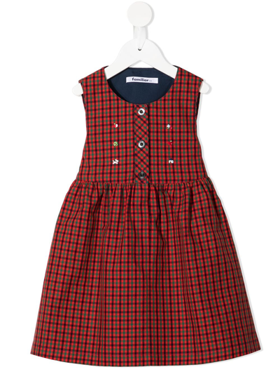 Familiar Kids' Sleeveless Check-print Dress In Red