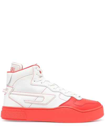Diesel Two-tone Logo-patch Sneakers In Red