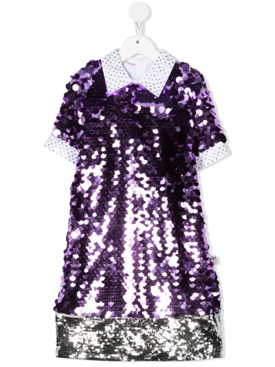 N°21 Kids' Two-tone Sequin-embellished Dress In Viola