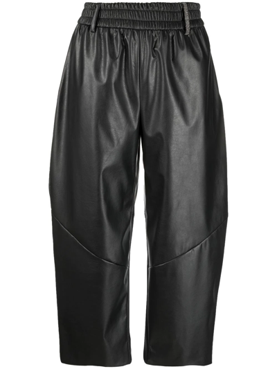 Fabiana Filippi Faux-leather Elasticated-waist Cropped Trousers In Grey