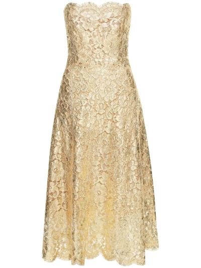 Oscar De La Renta Floral-lace Strapless Dress In Gold | ModeSens