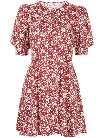 Reformation Laylin Floral-print Mini Dress In Red