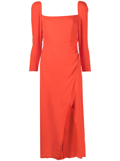 Reformation Hilda Square-neck Midi Dress In Orange