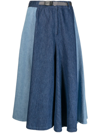 Gramicci Two-tone Asymmetric A-line Skirt In Blue