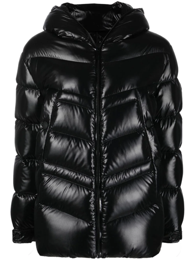 Moncler Hooded Padded Coat In Black