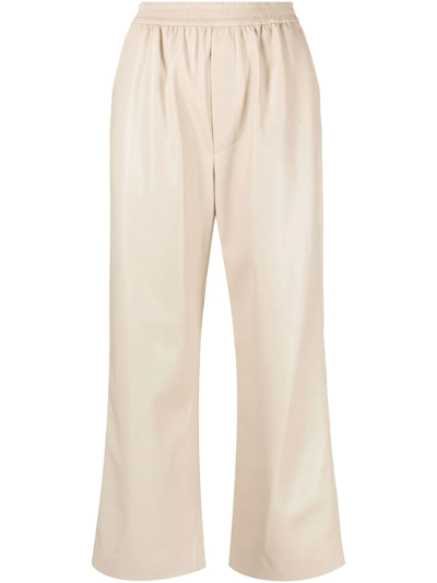 Nanushka Faux-leather Cropped Trousers In Creme