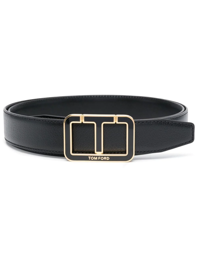 Tom Ford T-buckle Grained-leather Belt In Black