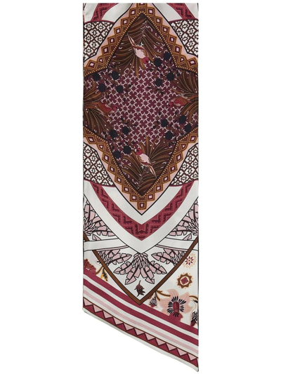 Ferragamo Nirvana Print Silk Twill Scarf In Neutrals/red