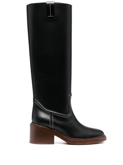 Chloé Black Mallo 50 Knee-high Leather Boots In Multicolor