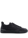 Zegna Triple Stitch Leather Low-top Sneakers In Black