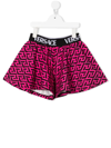 Versace Kids' Girl's La Greca Logo-waist Shorts, 4-6 In Fuchsia,black