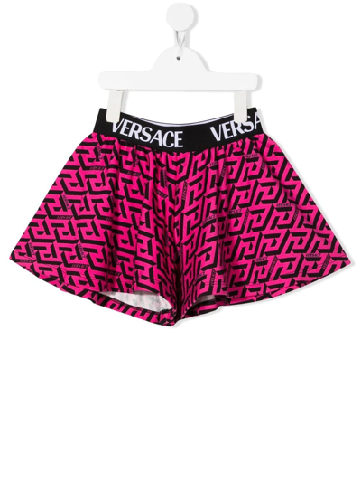 Versace Kids' Girl's La Greca Logo-waist Shorts, 4-6 In Multicoloured