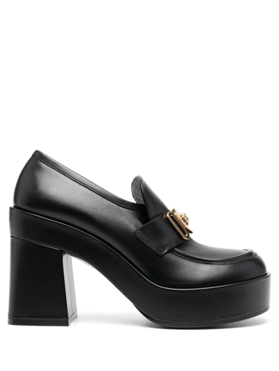 Versace Black Leather Medusa Aevitas Double Platform Pumps