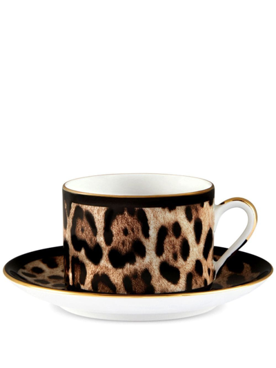 Dolce & Gabbana Leopard-print Porcelain Tea Set In Black