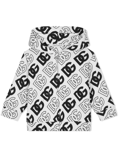 Dolce & Gabbana Babies' Jersey Hoodie With Dg Logo Print In White
