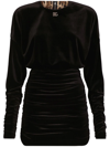 Dolce & Gabbana Short Draped Velvet Dress With Dg Logo In Black