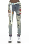 CULT OF INDIVIDUALITY PUNK BELTED DISTRESSED SUPER SKINNY JEANS