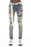 Cult Of Individuality Punk Belted Distressed Super Skinny Jeans In Primo