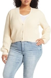 Melrose And Market Button-up Cropped Knit Cardigan In Beige Angora