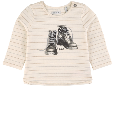 Ikks Kids' Striped T-shirt With Print Cream