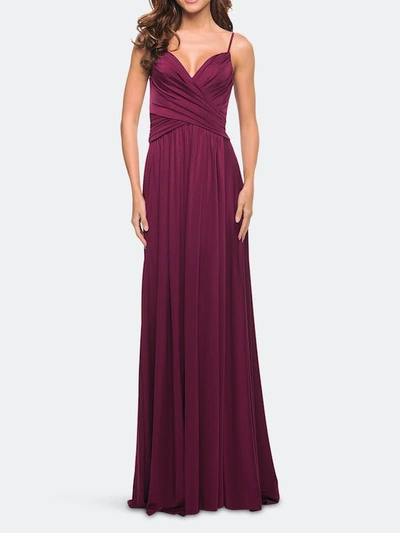 La Femme Elegant Criss-cross Ruched Bodice Jersey Dress In Purple