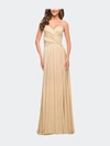 La Femme Elegant Criss-cross Ruched Bodice Jersey Dress In Gold
