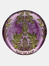 Red Pomegranate Collection Damask Set/4 6.5" Gilded Glass Canapé Plates In Purple