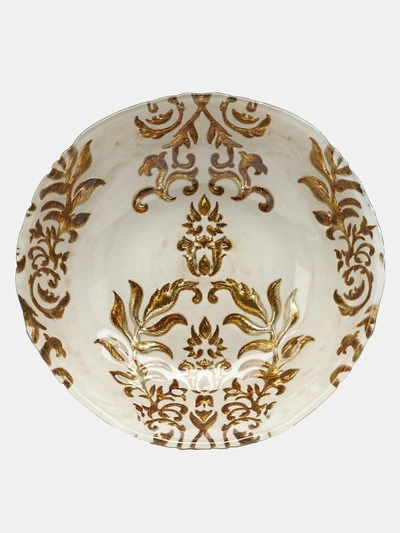 Red Pomegranate Collection Damask Set/4 7.5" Gilded Glass Deep Plates In White